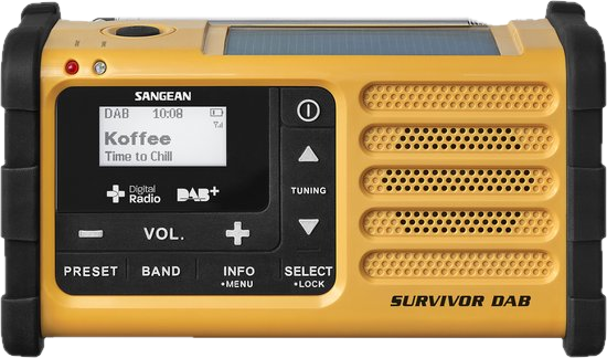 Sangean MMR-88 gele noodradio met dynamo en zonnepaneel