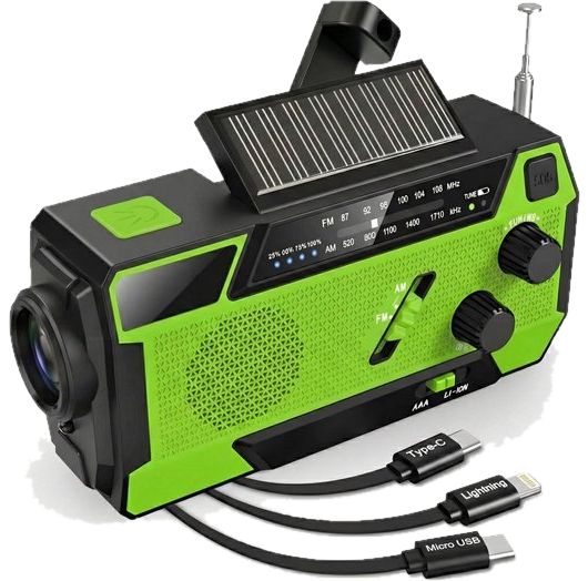NaturaNex 4000mAh noodradio met zonnepaneel en ingebouwde oplaadkabels