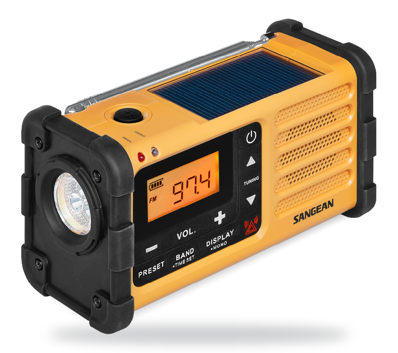 De ingebouwde LED-zaklamp aan de zijkant van de Sangean MMR-88 noodradio