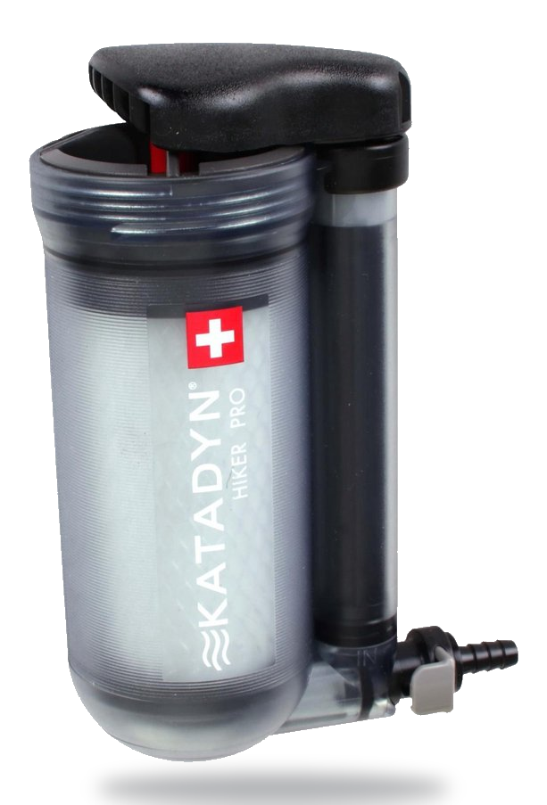 Katadyn Hiker Pro review: vooraanzicht van de waterfilter met pomphendel