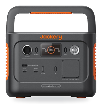 Jackery Explorer 240 V2 review: vooraanzicht met opgeklapte hendel en bedieningspaneel