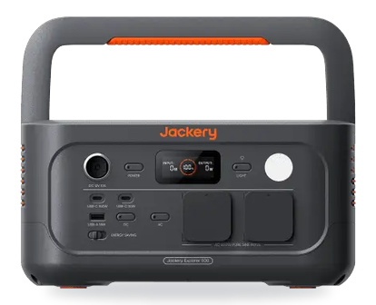 Jackery Explorer 500 V2 review: vooraanzicht met opgeklapte hendel en bedieningspaneel